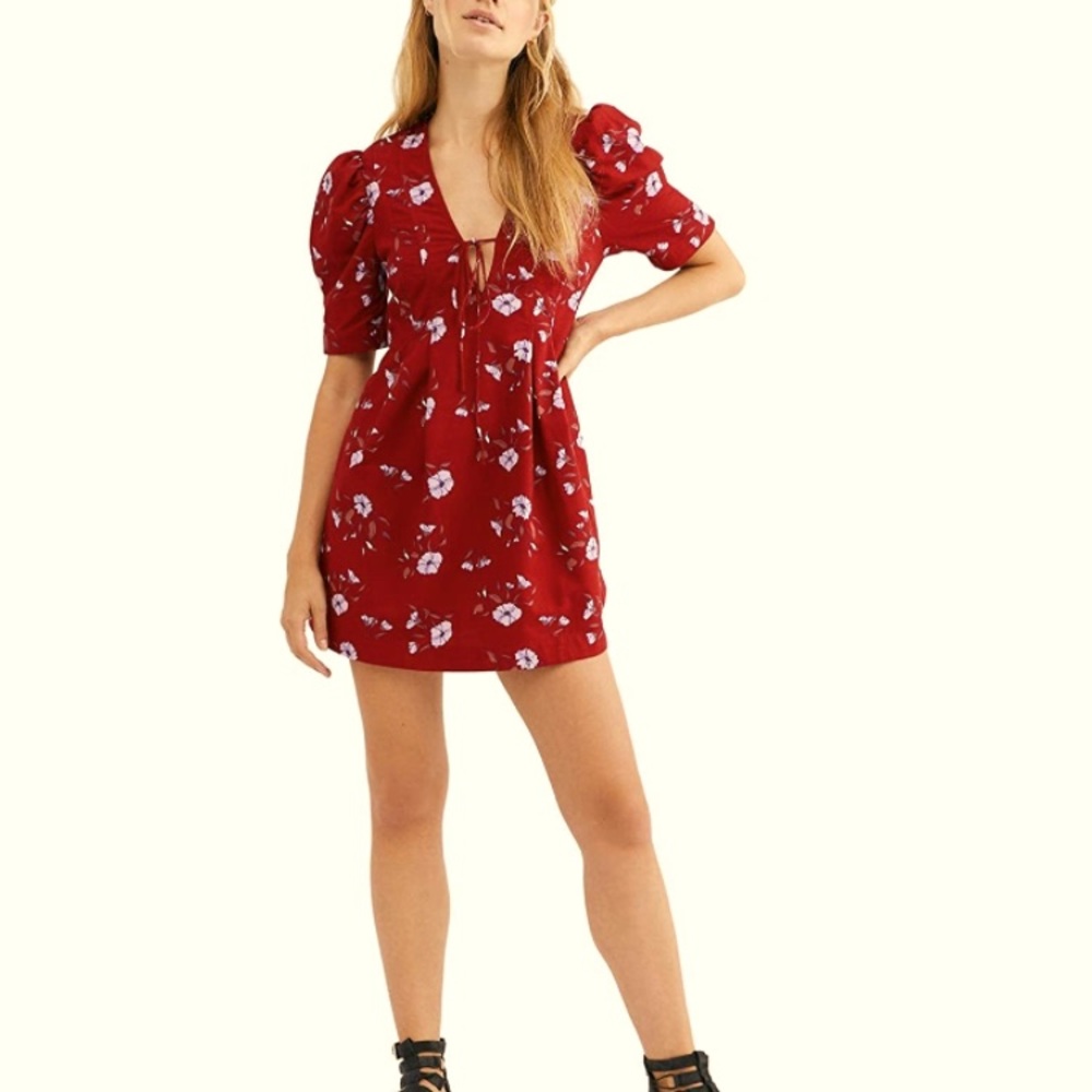Free People Women Relaxed Red Combo Dress Size XS